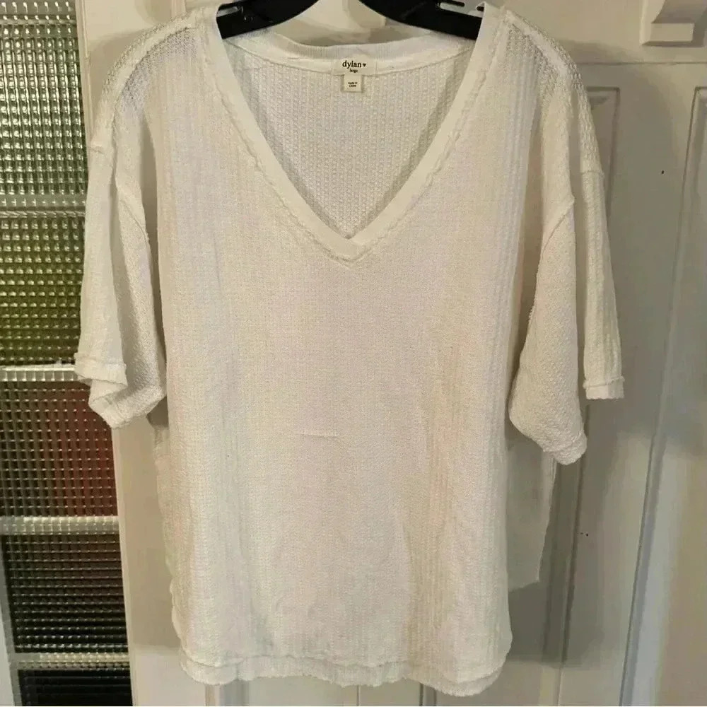 Dylan by True Grit White Waffle Short Sleeve Women T Shirts Size L